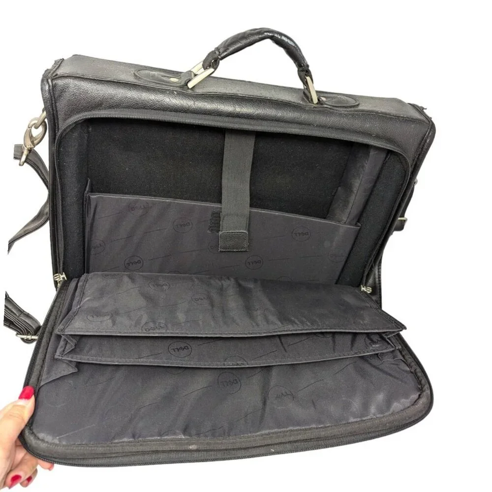 Vintage Dell Black All Leather Laptop Briefcase Messenger Bag Carry On